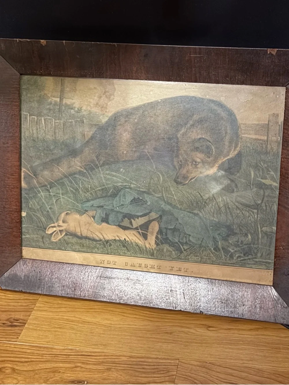 Edwin Landseer Not Caught Yet Framed Wooden Animal Lodge Hunting‎ Rustic Vintage
